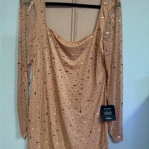Lulu's Gold Sequin Bodycon Dress with Bishop Sleeves